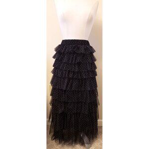 Cupcakes & Cashmere Polka Dot Tulle Layered Ruffle A-Line Skirt Size-M Black